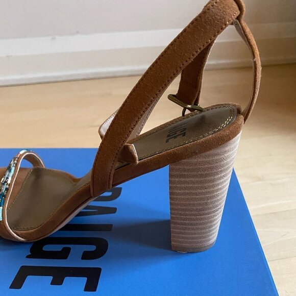 PAIGE New Brown Suede Block Heel Ankle Strap Beads - Picture 7 of 9